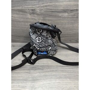 KAVU Rock Climbing Chalk Bag Black Geometric Print Fleece Lined Drawstring